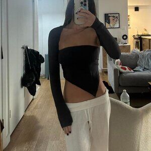 Princess Polly charcoal asymmetrical tube top with matching bolero.